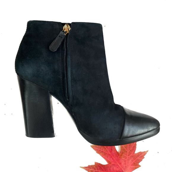 Tory Burch Black Suede Leather Cap-Toe Booties | Parisian Street Style Fall Edit - Picture 5 of 16